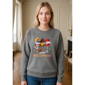 Womens Sz Lg Happy‎ Holiday Party Graphic Sweatshirt Christmas Thanksgiving